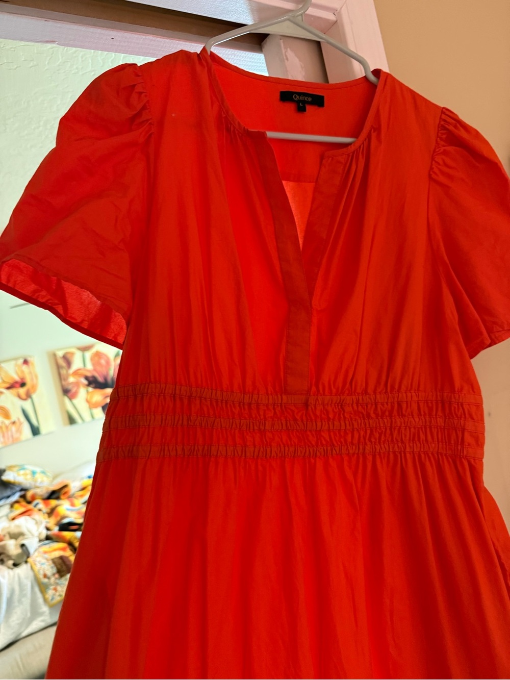 Quince 100% orange cotton poplin tiered maxi dress